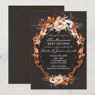 Invitation Baby Shower Automne Fleurs Florales Orange
