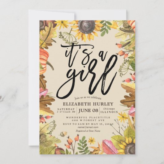 Invitation Baby shower Automne Maple Feuille Citrouille Sunfl (Devant)