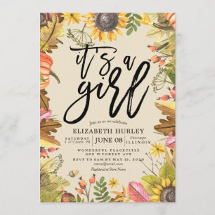 Invitation Baby shower Automne Maple Feuille Citrouille Sunfl