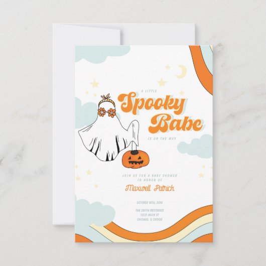 Invitation Baby shower Automne Retro Ghost Baby shower Super (Devant)