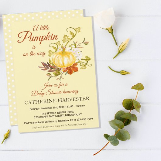 Invitation Baby shower Automne Rustique Petit Citrouille