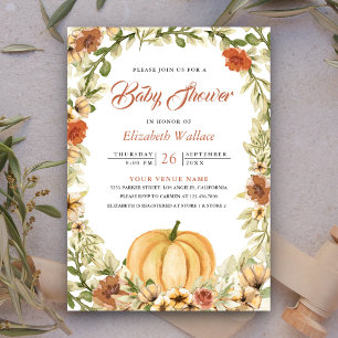 Invitation Baby Shower Automne Terreux Floral Citrouille