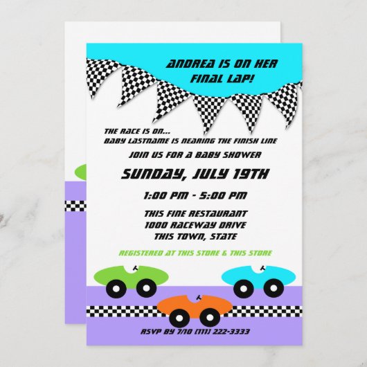 Invitation Baby shower automobile (Devant / Derrière)