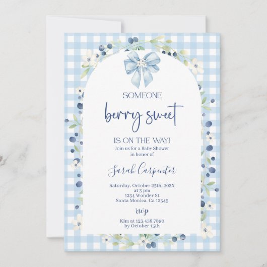Invitation Baby shower aux bleuets (Devant)