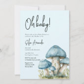 Invitation Baby shower aux champignons bleus (Devant)