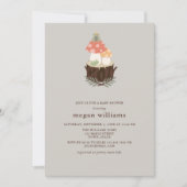 Invitation Baby shower aux champignons mignons (Devant)