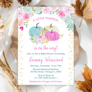 Invitation Baby Shower aux Citrouilles Pastel et Confettis