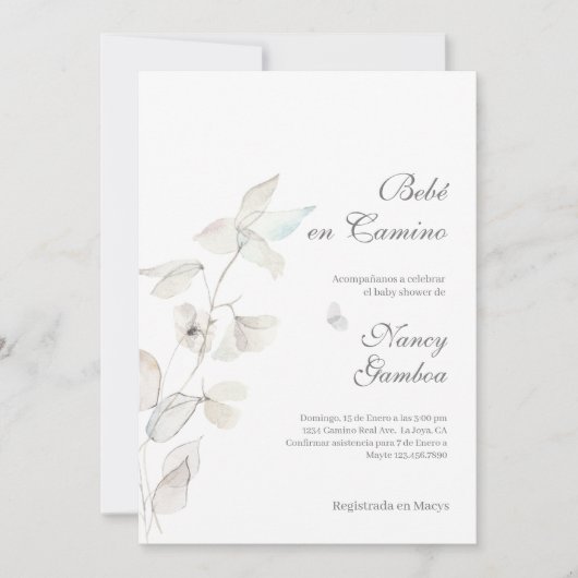 Invitation baby shower aux fleurs blanches (Devant)