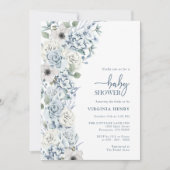 Invitation Baby-Shower aux Fleurs Bleues (Devant)