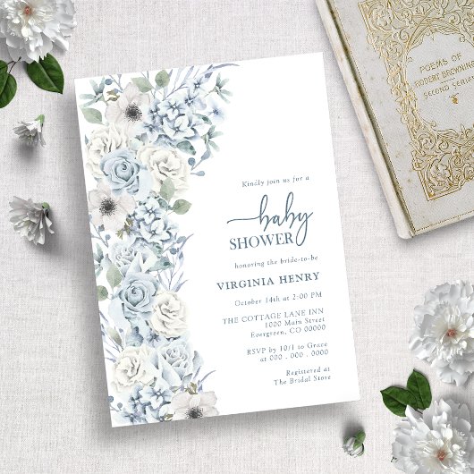 Invitation Baby-Shower aux Fleurs Bleues