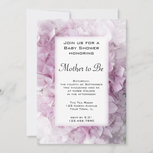 Invitation Baby shower aux fleurs d'Hydrangée rose (Devant)
