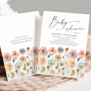 Invitation Baby shower aux fleurs sauvages du Boho rose migno