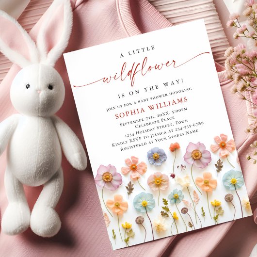 Invitation Baby shower aux fleurs sauvages du Boho rose Paste