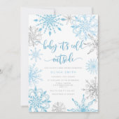 Invitation Baby shower aux flocons d'argent bleu (Devant)