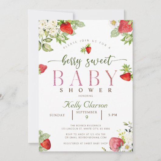 Invitation Baby shower aux fraises (Devant)