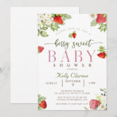 Invitation Baby shower aux fraises (Devant / Derrière)