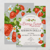 Invitation Baby shower aux fraises | Berry Sweet (Devant / Derrière)