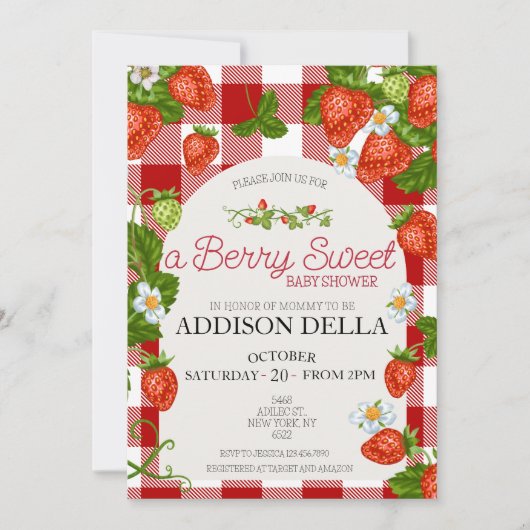 Invitation Baby shower aux fraises | Berry Sweet (Devant)