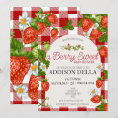 Invitation Baby shower aux fraises | Berry Sweet (Devant / Derrière)