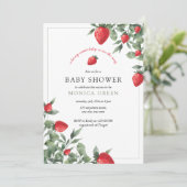 Invitation Baby shower aux fraises | Berry Sweet Baby Greener (Debout devant)