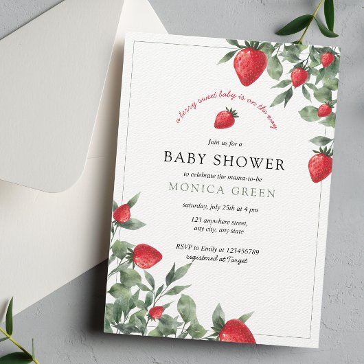 Invitation Baby shower aux fraises | Berry Sweet Baby Greener