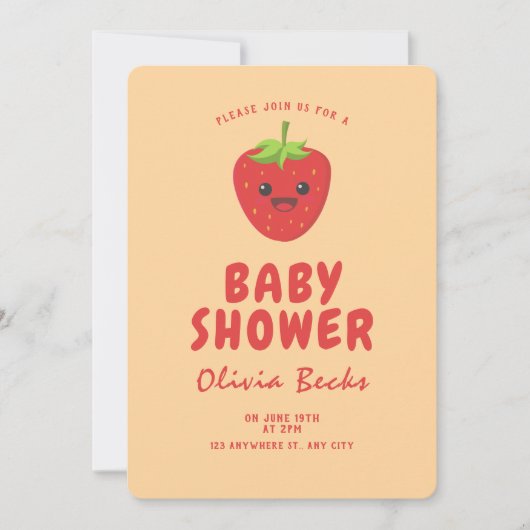 Invitation Baby shower aux fraises Little Cutie (Devant)