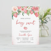 Invitation Baby shower aux fraises roses (Debout devant)