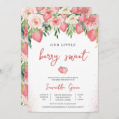 Invitation Baby shower aux fraises roses (Devant / Derrière)