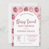 Invitation Baby shower aux fraises roses (Devant)