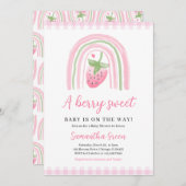 Invitation Baby shower aux fraises roses (Devant / Derrière)