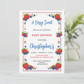 Invitation Baby Shower aux Fruits Rouges Fraise Myrtille (Debout devant)