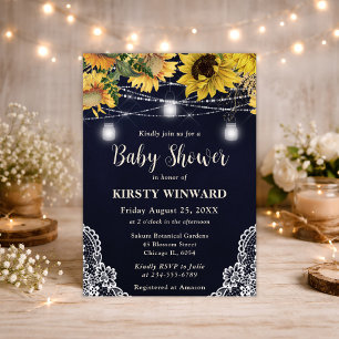 Invitation Baby Shower aux Lumières de Tournesol Rustique et 
