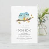Invitation Baby shower aux oiseaux bleus mignons (Debout devant)