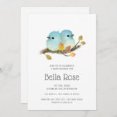 Invitation Baby shower aux oiseaux bleus mignons (Devant / Derrière)