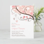 Invitation Baby shower aux oiseaux roses Whimsical (Debout devant)