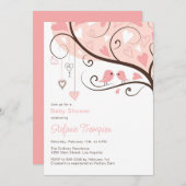 Invitation Baby shower aux oiseaux roses Whimsical (Devant / Derrière)