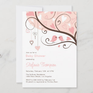 Invitation Baby shower aux oiseaux roses Whimsical