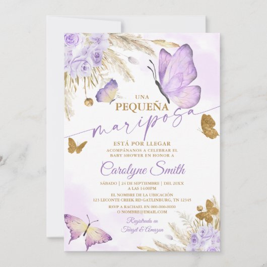 Invitation Baby shower aux papillons Boho en espagnol (Devant)