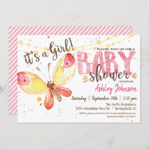 Invitation Baby shower aux papillons, c'est une fille
