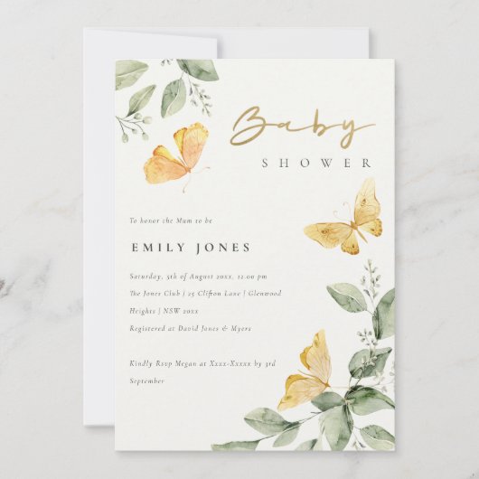 Invitation Baby shower aux papillons du Jardin mignon (Devant)