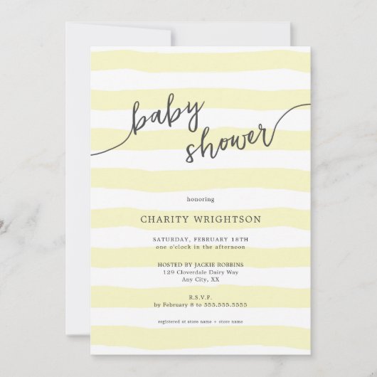 Invitation Baby Shower aux rayures simples à l'aquarelle jaun (Devant)