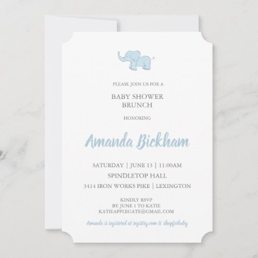 Invitation baby shower avec Aquarelle Elephant (Devant)
