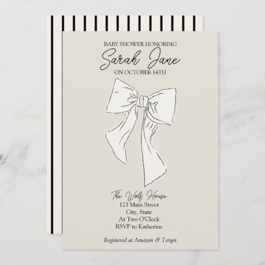 Invitation baby shower avec arc (Devant / Derrière)