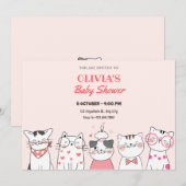 Invitation Baby shower avec de mignons chats (Devant / Derrière)