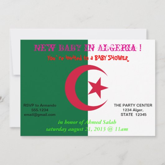 Invitation baby shower avec Drapeau d'Algérie (Devant)