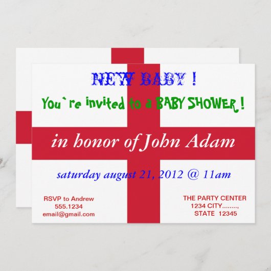 Invitation baby shower avec drapeau d'Angleterre (Devant / Derrière)