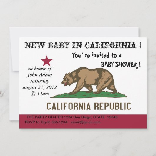 Invitation baby shower avec drapeau de Californie (Devant)