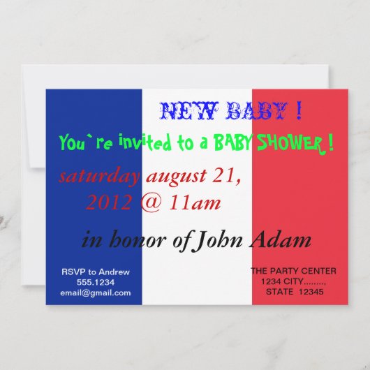 Invitation baby shower avec Drapeau de France (Devant)