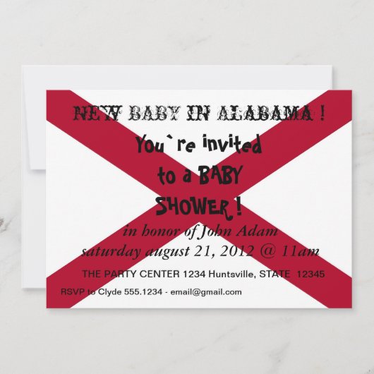 Invitation baby shower avec Drapeau de l'Alabama,  (Devant)