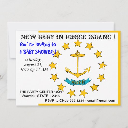 Invitation baby shower avec drapeau de l'île Rhode (Devant)